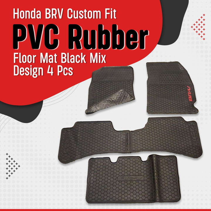 Honda BRV Custom Fit PVC Rubber Floor Mat Black Mix Design 4 Pcs - Model 2017-2021