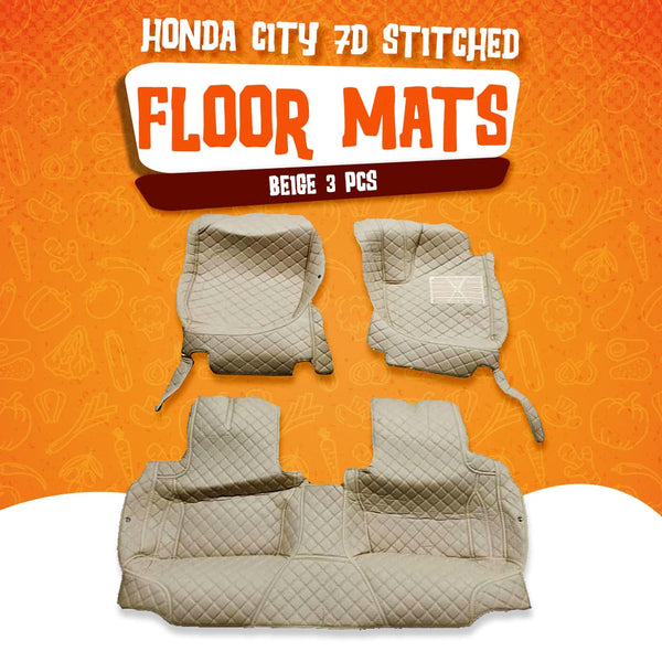 Honda City 7D Stitched Floor Mat Beige 3 Pcs - Model 2008-2021