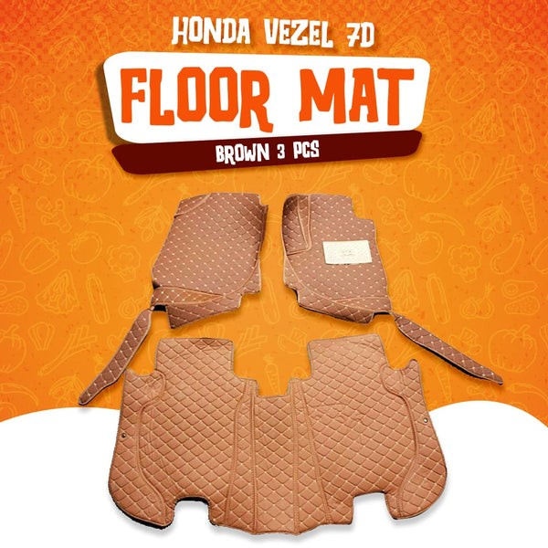 Honda Vezel 7D Floor Mats Brown 3 Pcs - Model 2013-2021