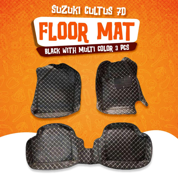 Suzuki Cultus 7D Floor Mat Black With Multi Color Thread New Model 3 Pcs - Model 2017-2021