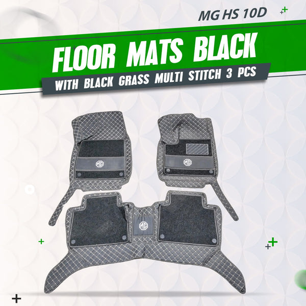 MG HS 10D Floor Mats Black With Black Grass Multi Stitch 3 Pcs - Model 2020-2021