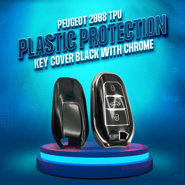 Peugeot 2008 TPU Plastic Protection Key Cover Black With Chrome 3 Buttons - Model 2022-2024
