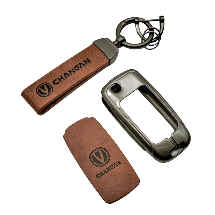 Changan Alsvin Metal Key Shell with Brown Luxury Logo Key Chain 3 Button Jack Knife