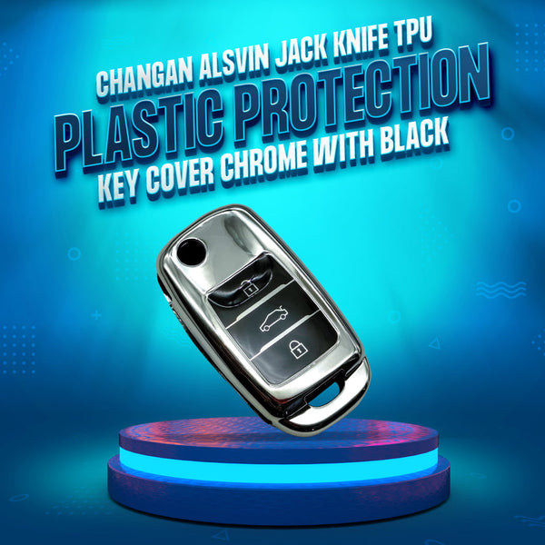 Changan Alsvin Jack Knife TPU Plastic Protection Key Cover Chrome With Black 3 Buttons - Model 2020-2024