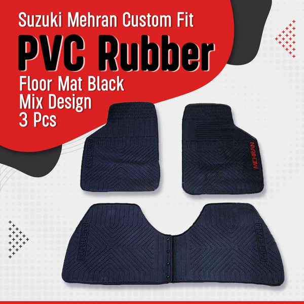 Suzuki Mehran Custom Fit PVC Rubber Floor Mat Black Mix Design 3 Pcs - Model 2012-2019