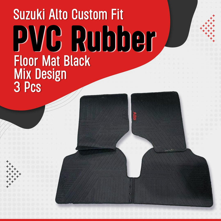 Suzuki Alto Custom Fit PVC Rubber Floor Mat Black Mix Design 3 Pcs - Model 2019-2021