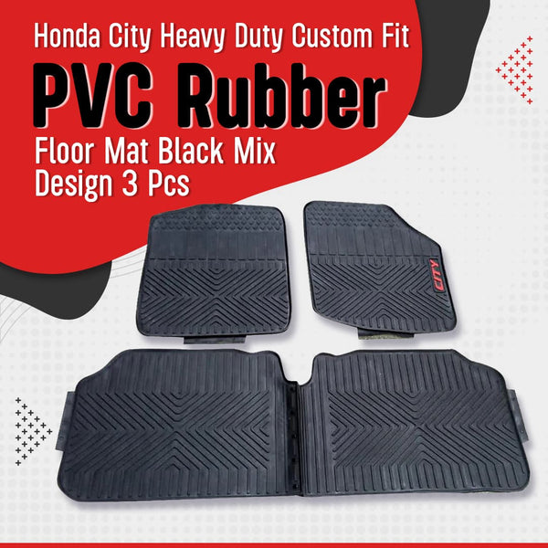 Honda City Heavy Duty Custom Fit PVC Rubber Floor Mat Black Mix Design 3 Pcs - Model 2008-2021