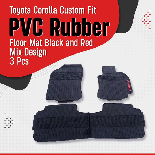 Toyota Corolla Custom Fit PVC Rubber Floor Mat Black and Red Mix Design 3 Pcs - Model 2014-2017