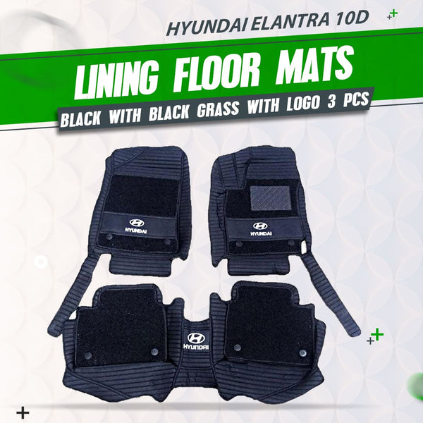 Hyundai Elantra 10D Lining Floor Mats Black With Black Grass With Logo 3 Pcs - Model 2021-2024