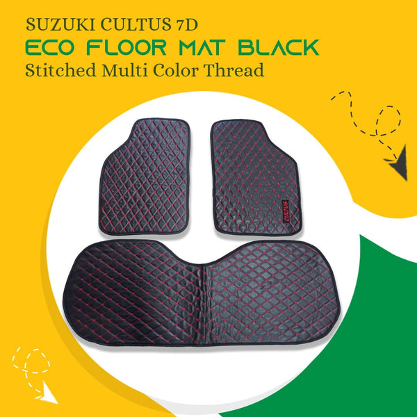 Suzuki Cultus 7D Eco Floor Mat Black Stitched Multi Color Thread - Model 2007-2017