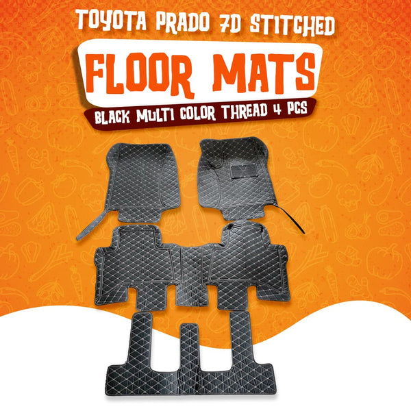Toyota Prado 7D Stitched Floor Mat Black Multi Color Thread 4 Pcs- Model 2009-2021