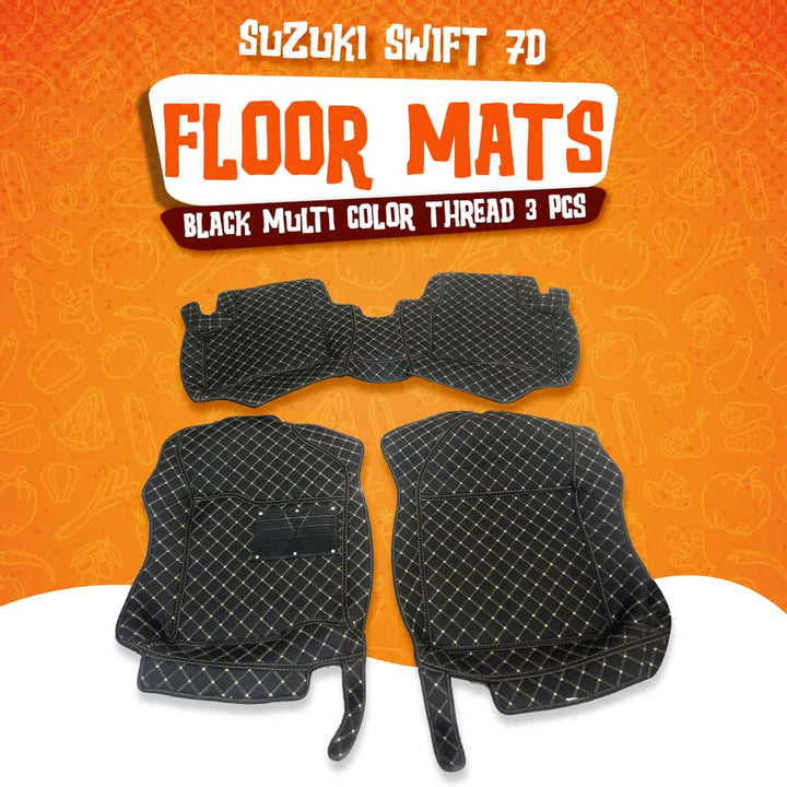 Suzuki Swift 7D Floor Mat Black Multi Color Thread 3 Pcs - Model 2022-2023