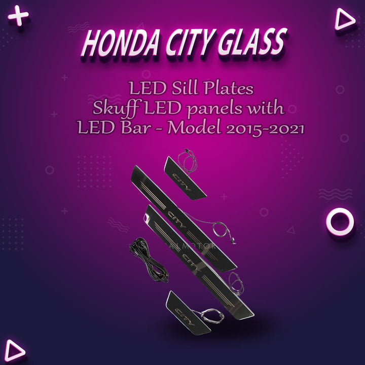 Honda City Glass LED Sill Plates / Skuff LED panels with LED Bar - Model 2015-2021