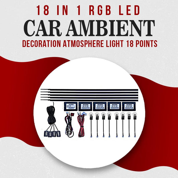 18 in 1 RGB LED Car Ambient Decoration Atmosphere Light 18 Points | Interior Acrylic Strip Light By App Control - Disco Light SehgalMotors.pk