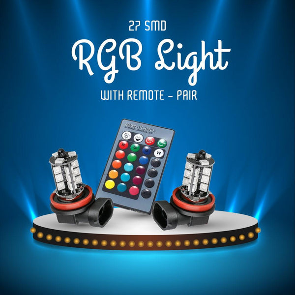 27 SMD RGB Light With Remote - Pair - Fog Lamp H11 Fitting Different Colors Disco Light SehgalMotors.pk