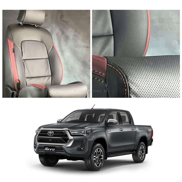 Toyota Hilux Revo/Rocco Breathable Black Red Seat Covers