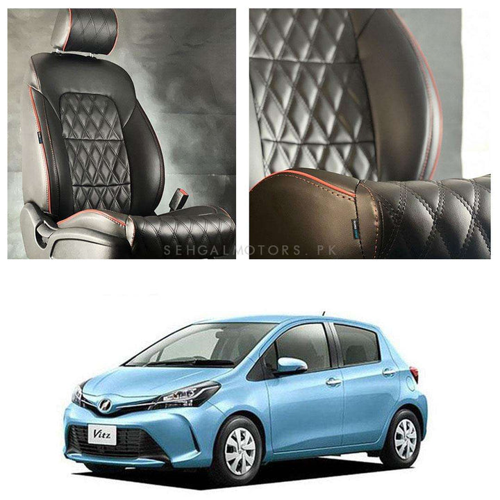 Toyota Vitz Diamond Cut Black Red Seat Covers - Model 2014-2021