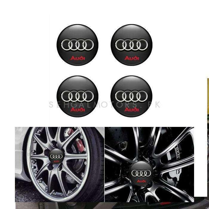 Audi Wheel Cap Logo Black - 4 pieces - Center Hub Badge SehgalMotors.pk