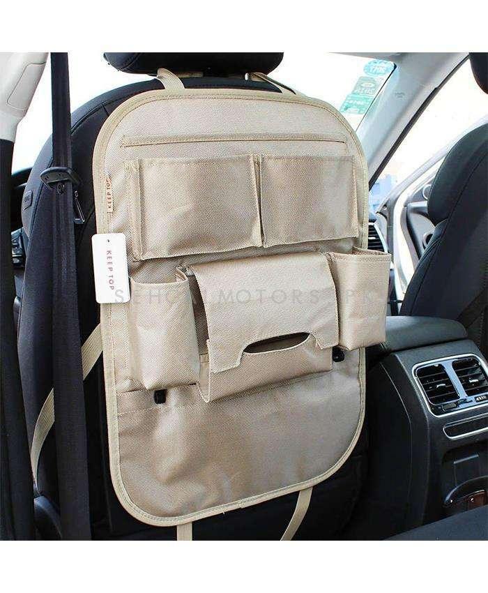 Back Seat Organizer Car Caddy In Fabric Gray - Universal Storage Pockets Bag SehgalMotors.pk