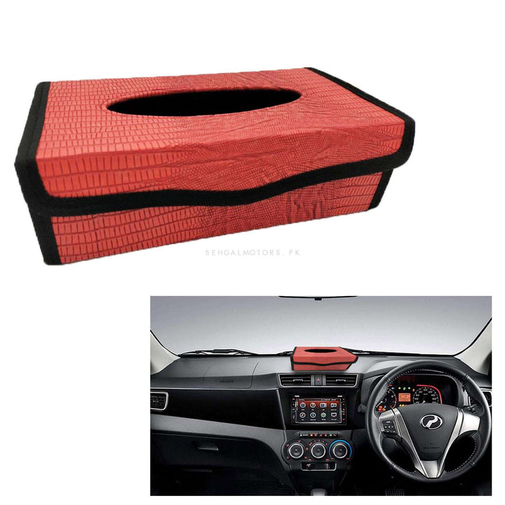Car Leather Style Tissue Holder Case Box - Red SehgalMotors.pk