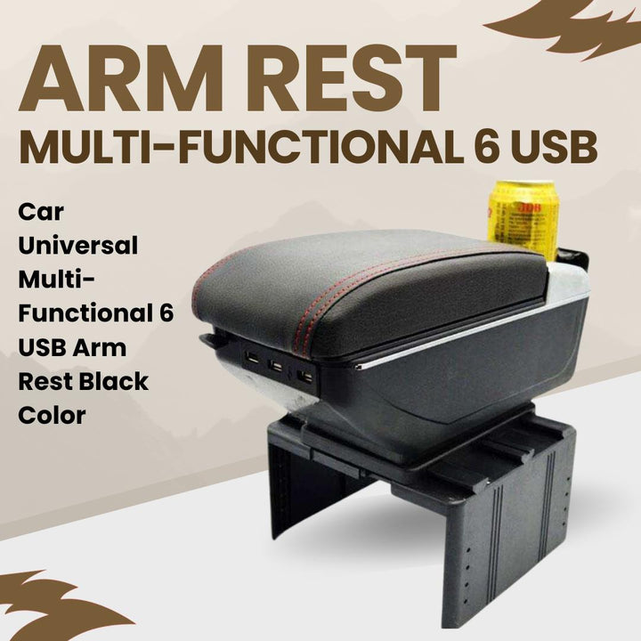 Car Universal Multi-functional 6 USB Arm Rest Black Color SehgalMotors.pk