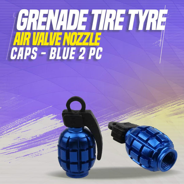 Grenade Tire Tyre Air Valve Nozzle Caps - Blue 2 PC - High Quality Aluminum Tyre Valve Caps | Wheel Tire Covered Protector Dust Cover SehgalMotors.pk