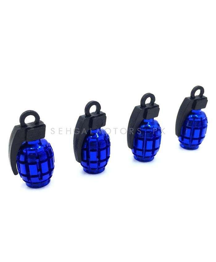 Grenade Tire Tyre Air Valve Nozzle Caps Blue - High Quality Aluminum Tyre Valve Caps | Wheel Tire Covered Protector Dust Cover SehgalMotors.pk