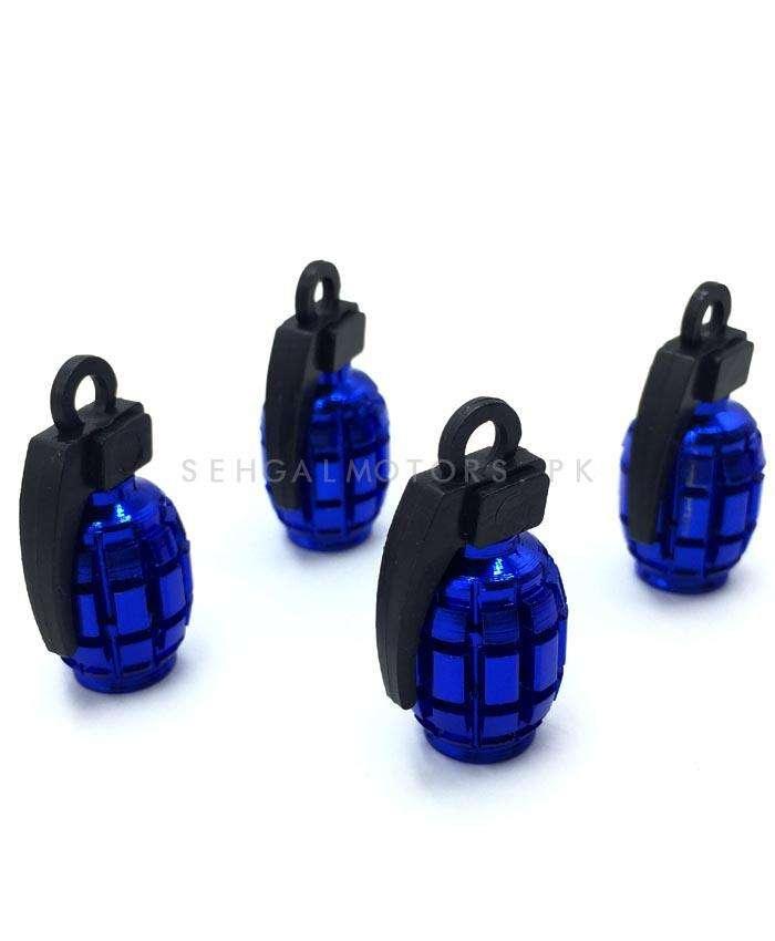Grenade Tire Tyre Air Valve Nozzle Caps Blue - High Quality Aluminum Tyre Valve Caps | Wheel Tire Covered Protector Dust Cover SehgalMotors.pk