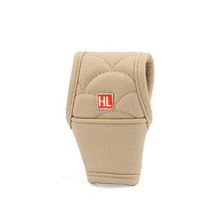 HL Gear Shift Knob For Auto Leather Cover Beige - Car Gear Shift Knob Protector Cover PU Leather | Gear Shift Lever Knob Cover SehgalMotors.pk