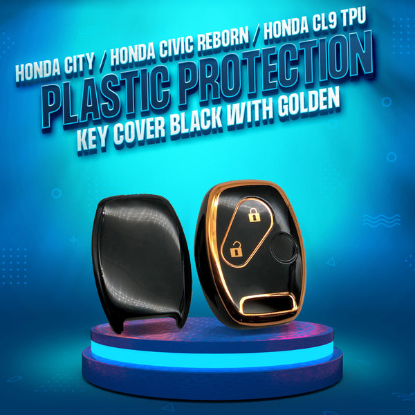 Honda City / Honda Civic Reborn / Honda CL9 TPU Plastic Protection Key Cover  Black With Golden 2 Buttons SehgalMotors.pk