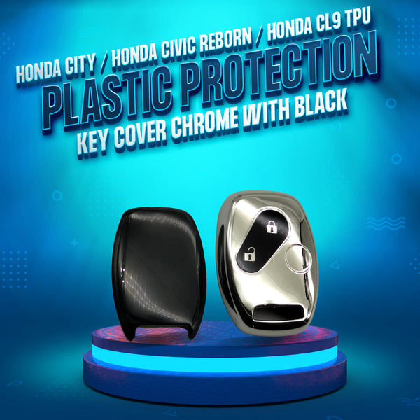 Honda City / Honda Civic Reborn / Honda CL9 TPU Plastic Protection Key Cover Chrome With Black 2 Buttons SehgalMotors.pk