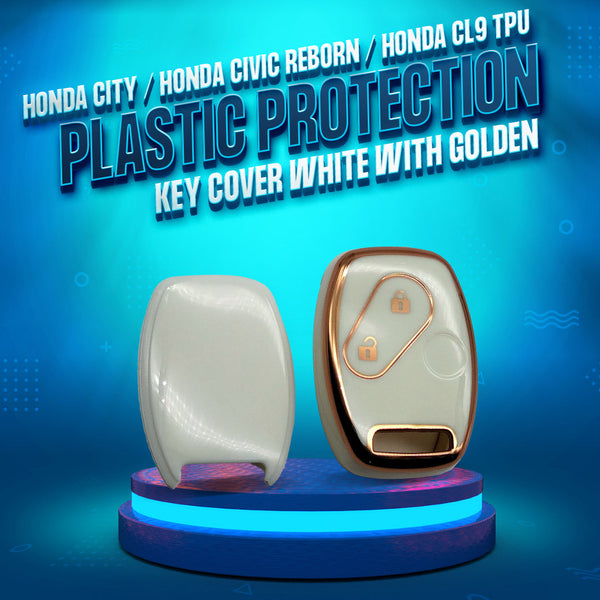 Honda City / Honda Civic Reborn / Honda CL9 TPU Plastic Protection Key Cover White With Golden 2 Buttons SehgalMotors.pk