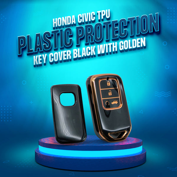 Honda Civic TPU Plastic Protection Key Cover Black With Golden 4 Buttons - Model 2016-2021 SehgalMotors.pk