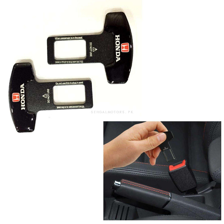 Honda Mini Metal Seat Belt Clip Black - Pair - Car Safety Belt Buckle Alarm Canceler Stopper SehgalMotors.pk