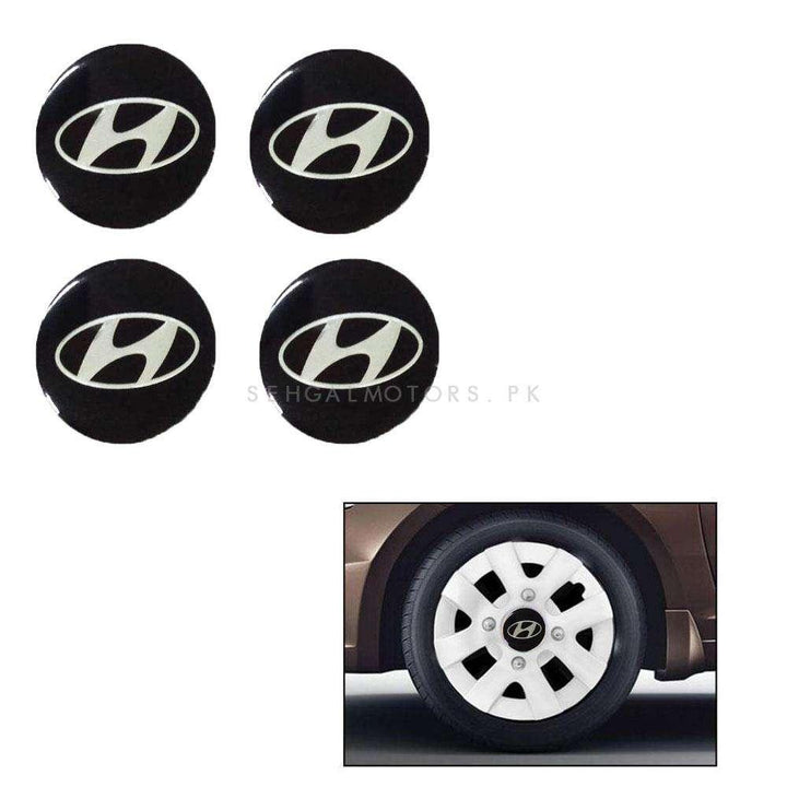 Hyundai Wheel Cap Logo Black Color - 4 Pieces - Center Hub Badge SehgalMotors.pk