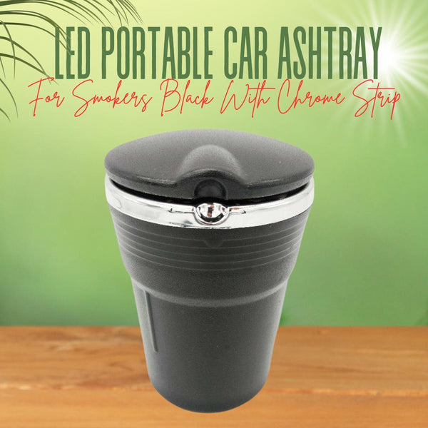 LED Portable Car Ashtray For Smokers Black With Chrome Strip SehgalMotors.pk