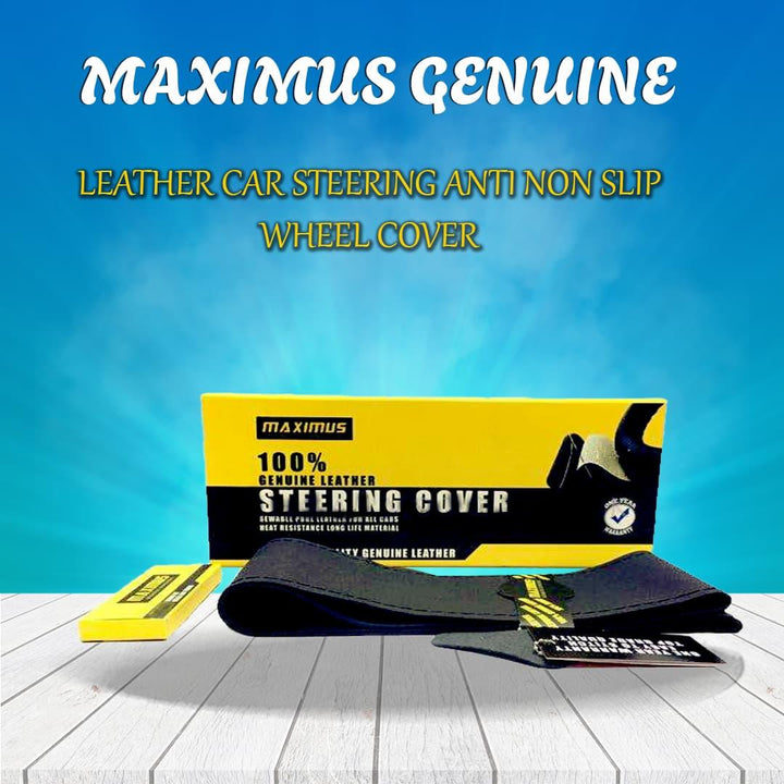 Maximus Genuine Leather Car Steering Anti Non Slip Wheel Cover - With Thread & Needle | Heat Resistant | Long Life SehgalMotors.pk