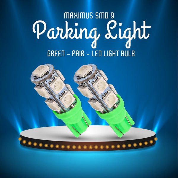 Maximus SMD 9 Parking Light Green - Pair - Led Light Bulb For Parking | SMD Car Exterior Parking Lamps Parking Lights Car Accessories SehgalMotors.pk