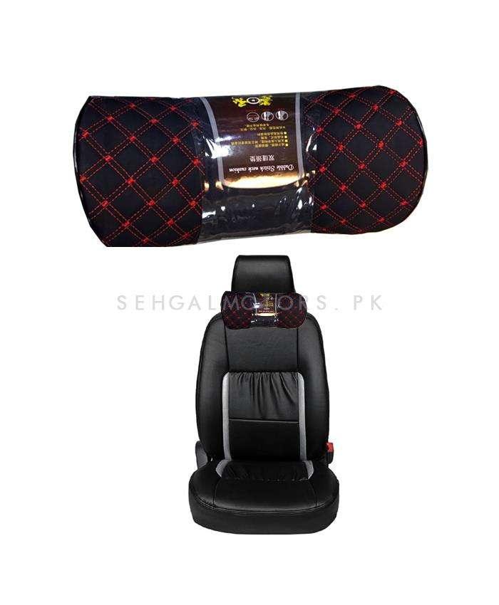 Neck Rest Pillow Round Sided Black with Red Stitching - Each SehgalMotors.pk
