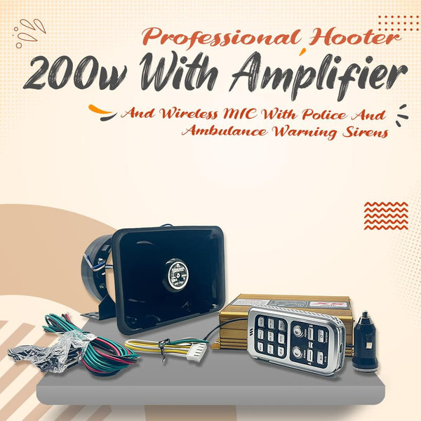 Professional Hooter 200w With Amplifier And Wireless MIC With Police And Ambulance Warning Sirens SehgalMotors.pk