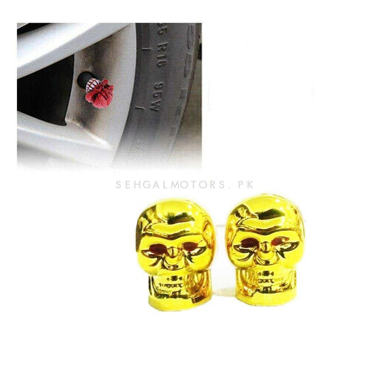 Skull Tire Tyre Air Valve Nozzle Caps Golden - 2 Pieces SehgalMotors.pk