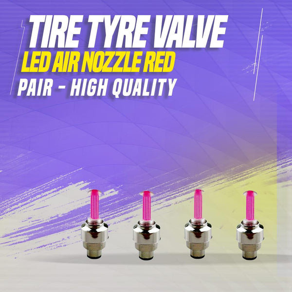 Tire Tyre Valve LED Air Nozzle Red - Pair - High Quality Aluminum Led Tyre Valve Caps | Wheel Tire Covered Protector Dust Cover SehgalMotors.pk