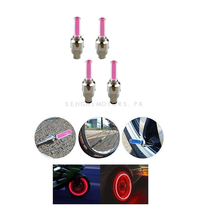 Tire Tyre Valve LED Air Nozzle Red - Pair - High Quality Aluminum Led Tyre Valve Caps | Wheel Tire Covered Protector Dust Cover SehgalMotors.pk