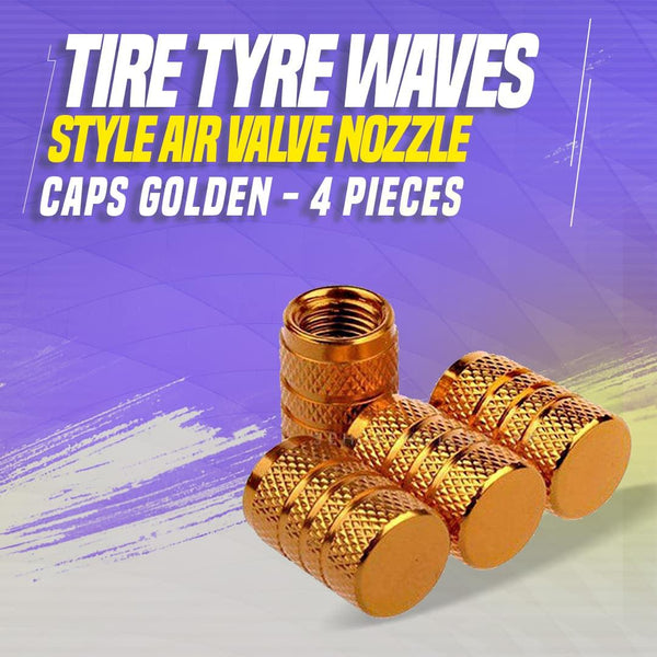 Tire Tyre Waves Style Air Valve Nozzle Caps Golden - 4 Pieces SehgalMotors.pk