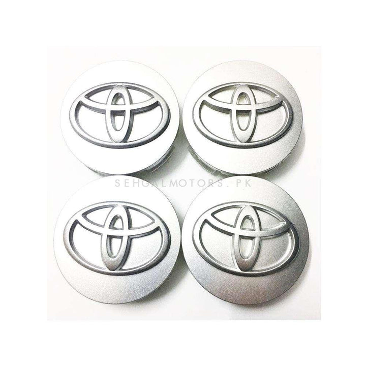 Toyota Logo Car Wheel Center Hub Caps Covers Silver 4 Pcs SehgalMotors.pk