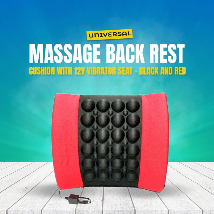 Universal Massage Back Rest Cushion With 12V Vibrator Seat - Black And Red SehgalMotors.pk