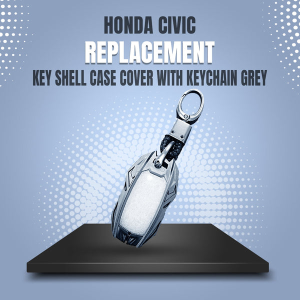 Honda Civic Replacement Key Shell Case Cover With Keychain Grey 4 Button - Model 2022-2023