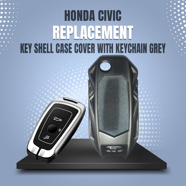 Honda Civic Replacement Key Shell Case Cover With Keychain Grey - Model 2006-2012