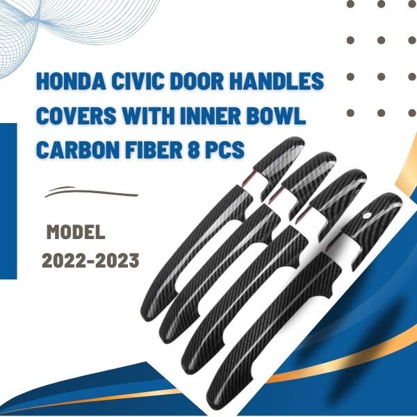 Honda Civic Door Handles Covers With Inner Bowl Carbon Fiber 8 Pcs - Model 2022-2023