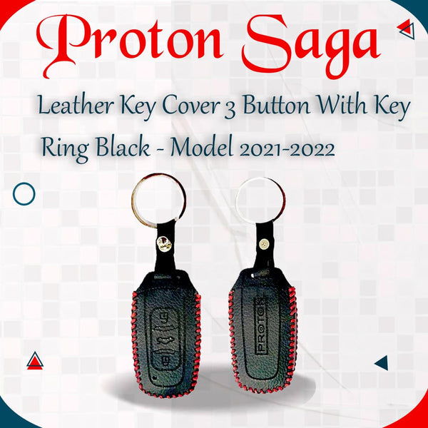 Proton Saga Leather Key Cover 3 Button with Key Ring Black - Model 2021-2024